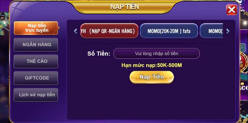 Nạp tiền 68 Game Bài