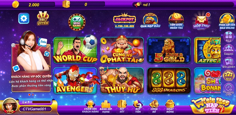 Sảnh game slot với những tựa game độc đáo, tỷ lệ nổ hũ khá cao