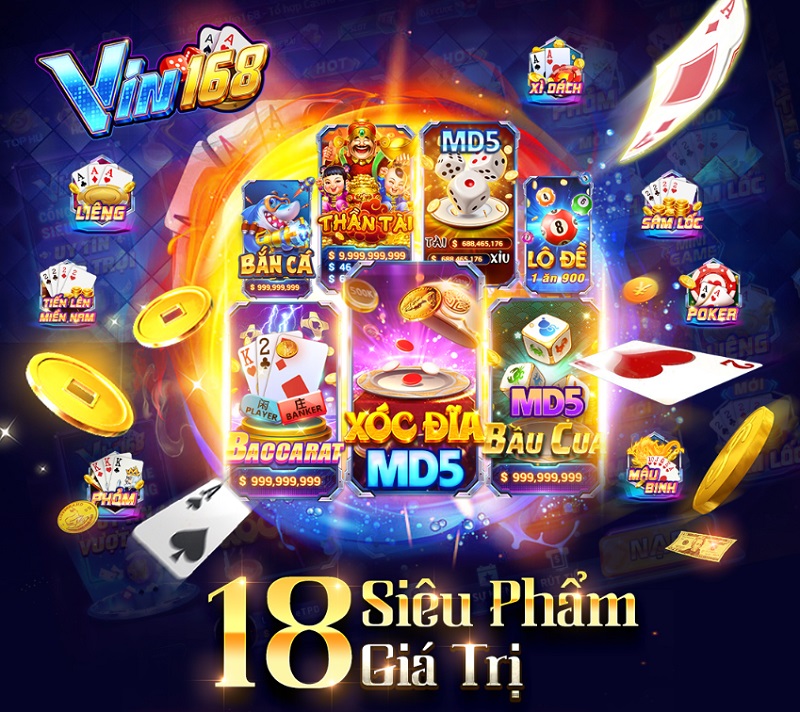 Sân chơi Vin168 Live quy tụ 18 siêu phẩm thú vị, hấp dẫn