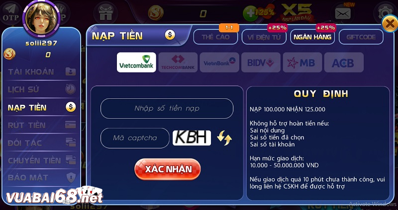 Nạp tiền đa phương thức tại cổng game bài Sanvip Club trực tuyến uy tín