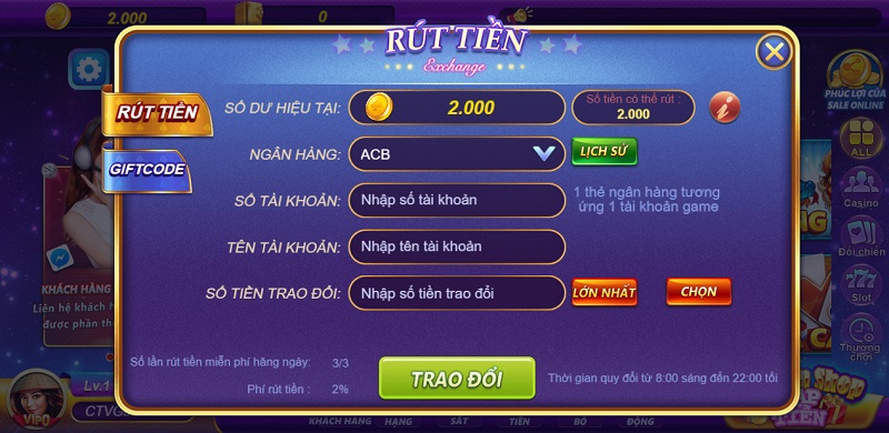 Rút tiền thưởng từ ví game về tài khoản ngân hàng chính chủ